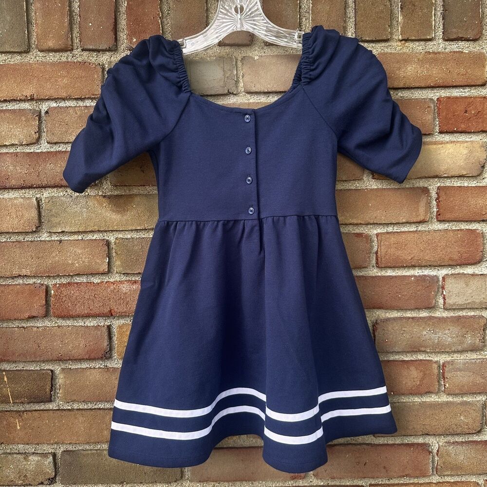 Janie and Jack Girls Navy Sailor Dress Puff Sleeve Knit Size 6 Nautical - Picture 5 of 10